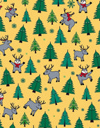 Jolly Reindeer Spruce Trees Yellow Rug