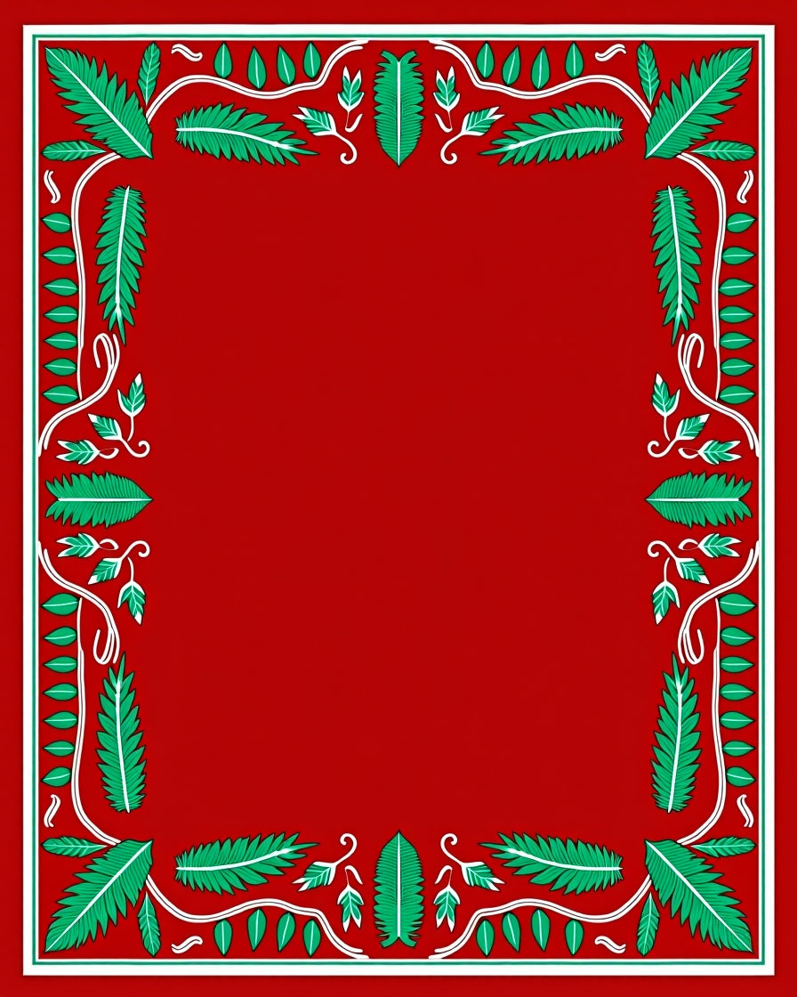 Bold Red Tropical Leaf Border Rug