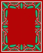 Bold Red Tropical Leaf Border Rug
