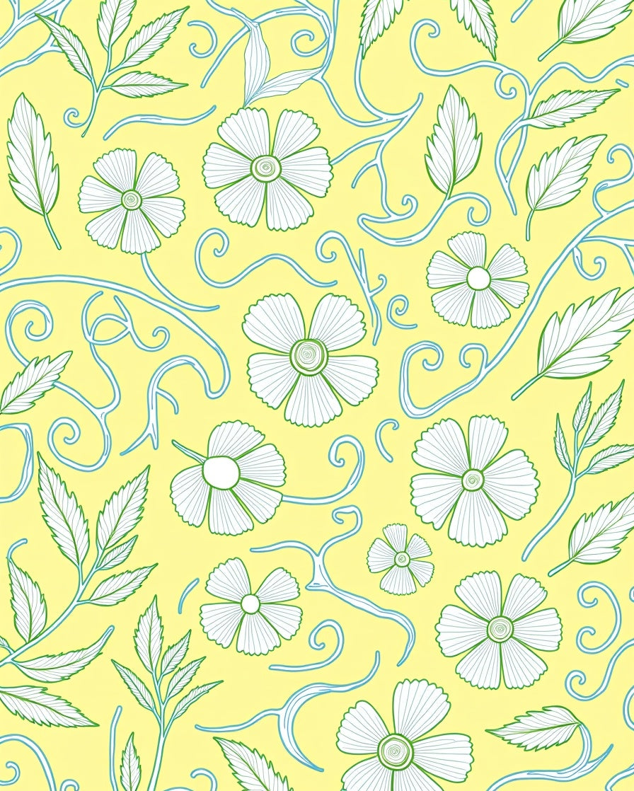 Yellow Floral Vine Swirl Rug