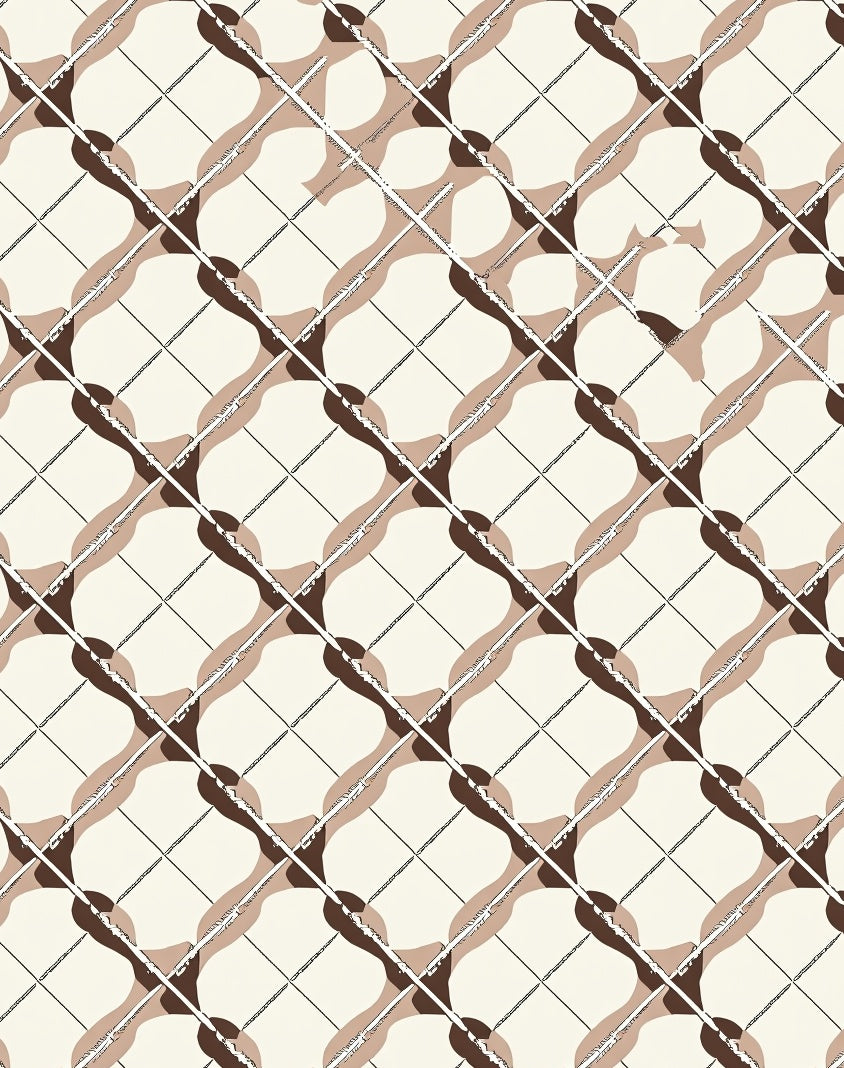 Cream and Brown Wavy Lattice Rug