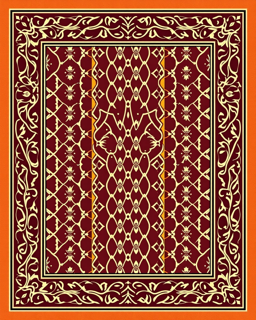 Crimson Ivory Ornate Lattice Frame Rug