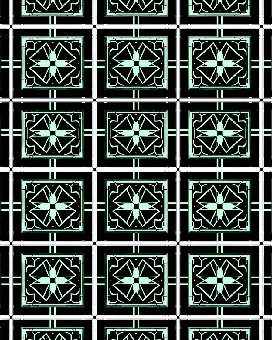 Black Mint Geometric Deco Square Rug