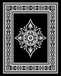 Black White Ornate Medallion Border Rug
