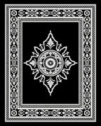 Black White Ornate Medallion Border Rug