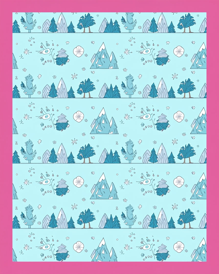 Whimsical Aqua Forest Animal Mountains Rug