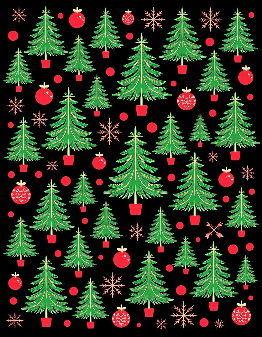 Green Red Christmas Tree Snowflakes Rug