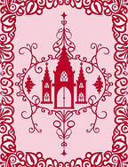 Crimson Ornate Castle Scrollwork Rug