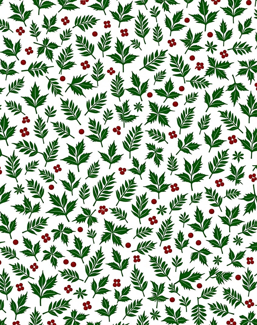 Green Leaf Red Berry Botanical Background Rug