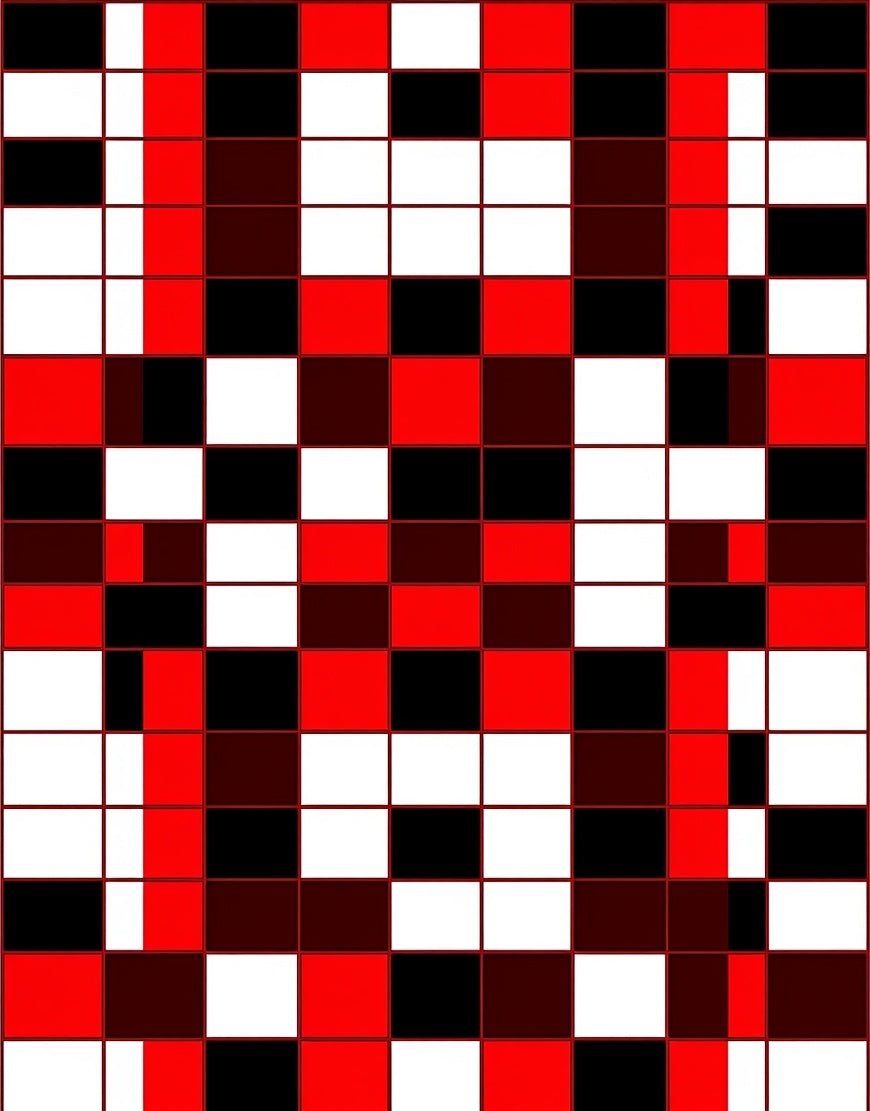 Bold Red Black White Scattered Squares Rug