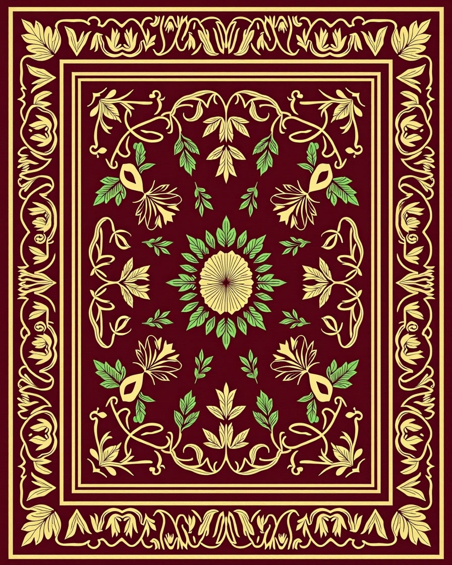 Crimson Floral Medallion Vines Rug