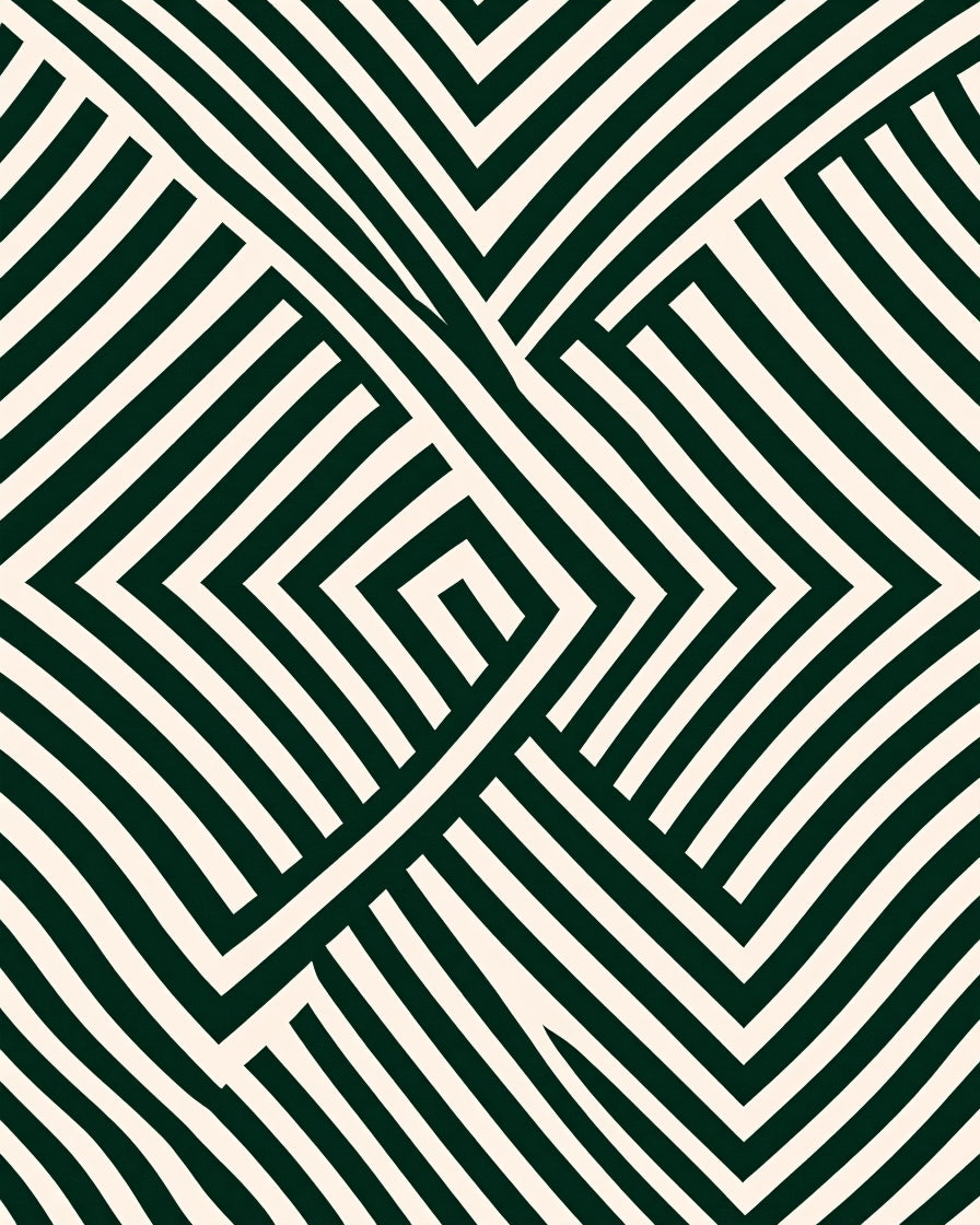 Dark Green Ivory Geometric Weave Rug