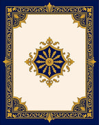 Ornate Blue Gold Medallion Border Rug