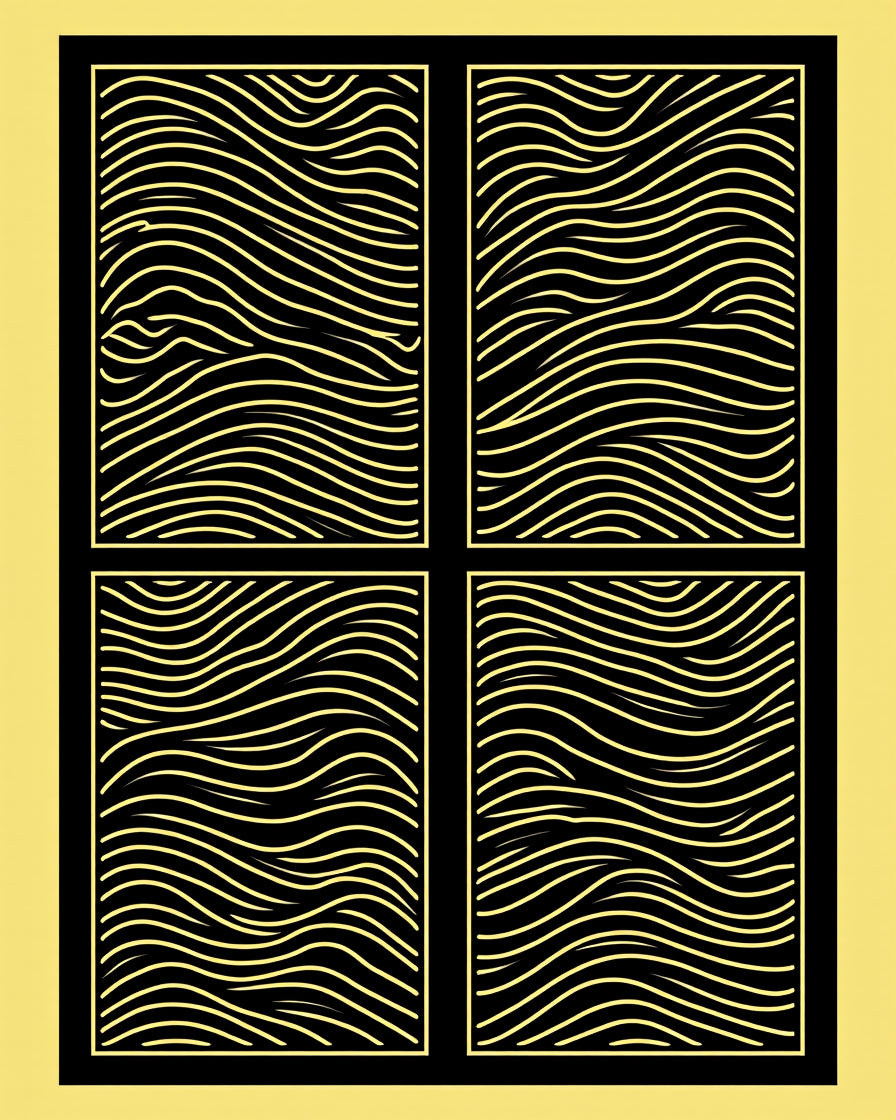 Modern Black Gold Wavy Grid Rug