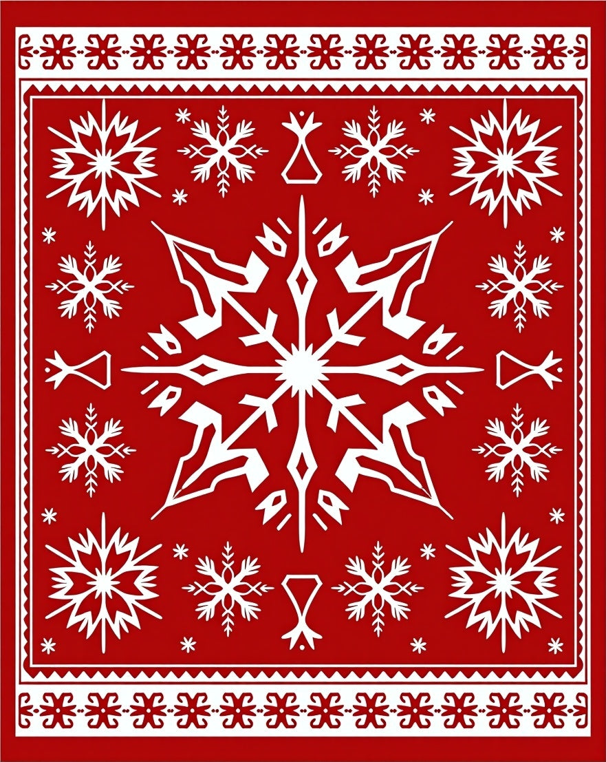 Crimson White Snowflake Borders Rug