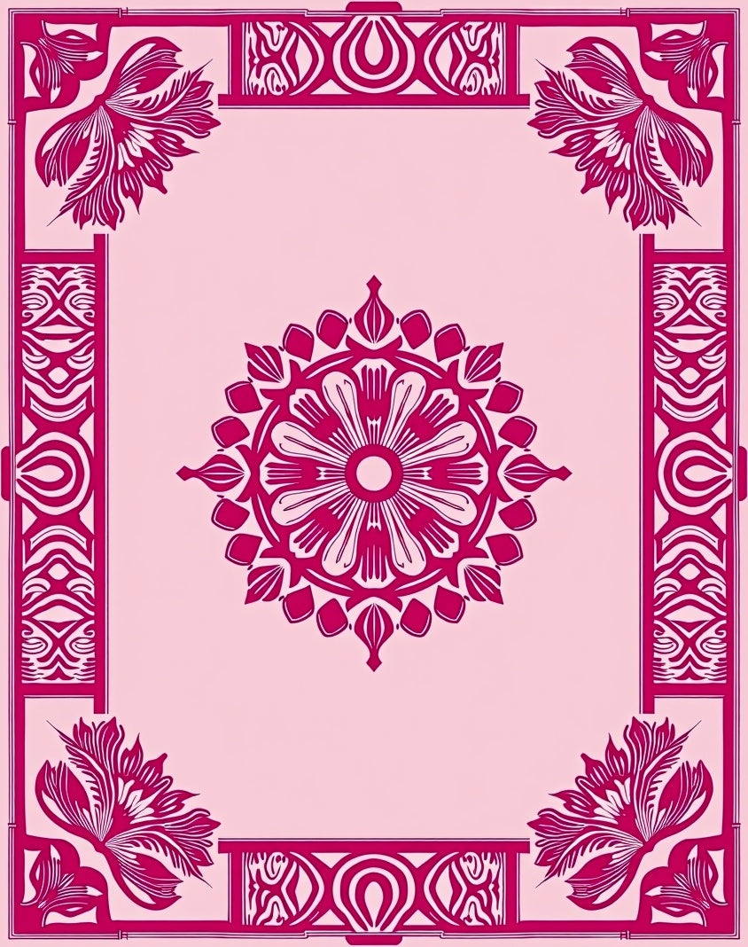 Fuchsia Frame Floral Medallion Rug