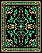 Golden Teal Scroll Medallion Rug