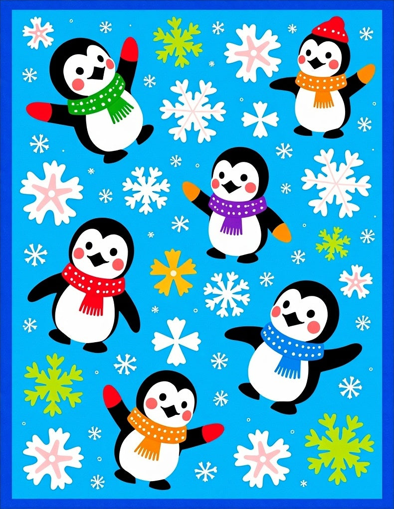 Cute Penguins Winter Snowflakes Scatter Rug