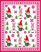 Cute Gnome Bunny Christmas Holly Rug
