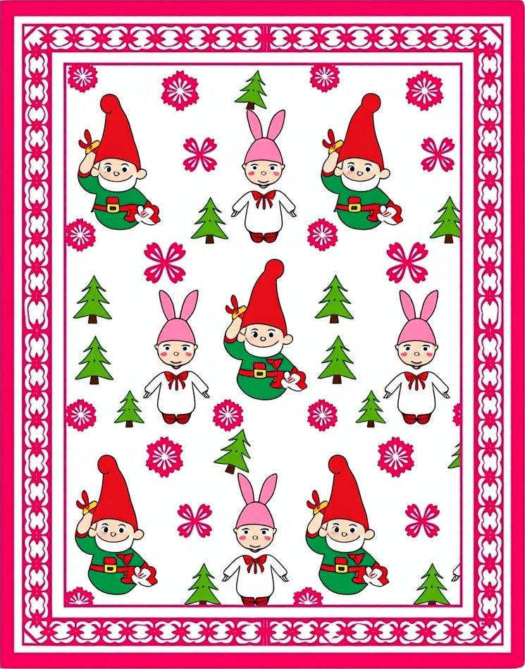 Cute Gnome Bunny Christmas Holly Rug