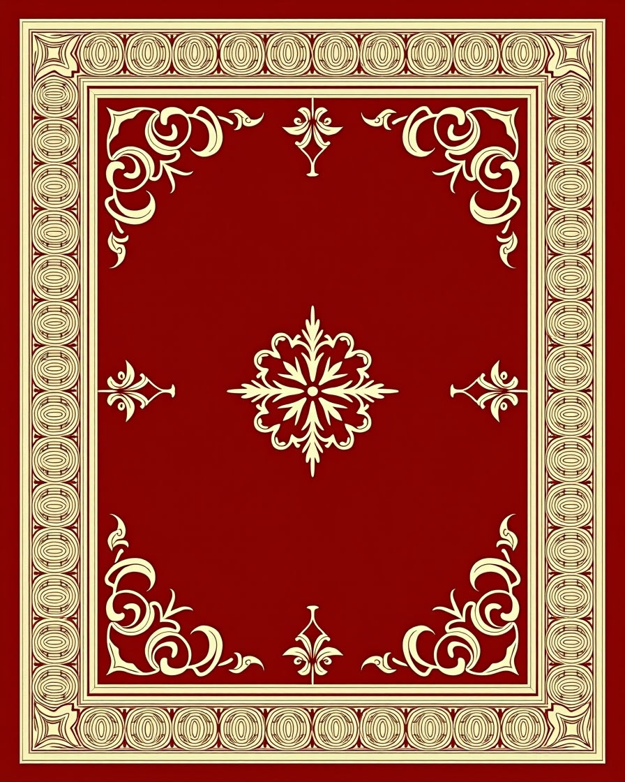 Crimson Ivory Ornate Scrollwork Rug