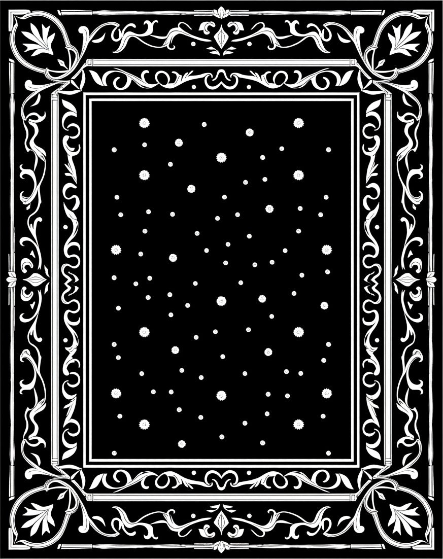 Classic Black White Floral Border Rug