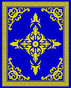 Royal Blue Yellow Floral Medallion Courtly Rug