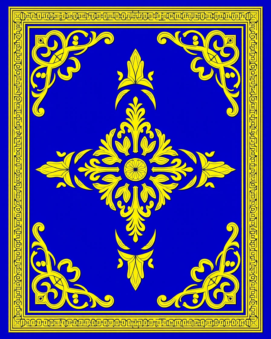 Royal Blue Yellow Floral Medallion Courtly Rug