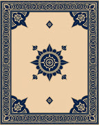 Elegant Navy Blue Medallion Border Rug