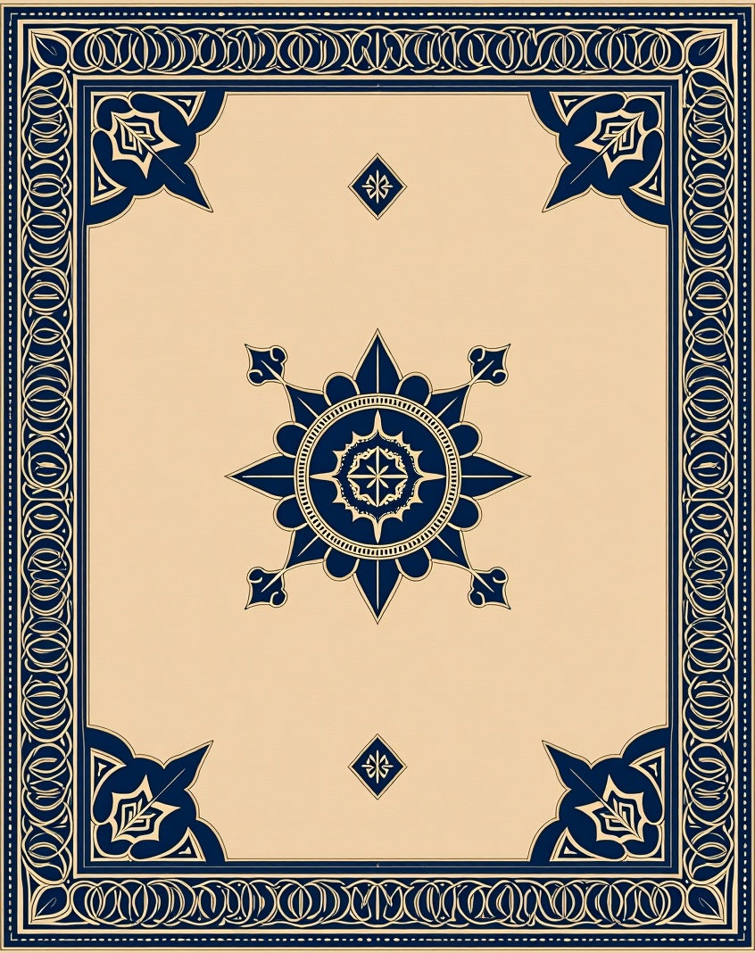 Elegant Navy Blue Medallion Border Rug