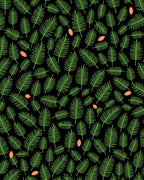 Green Palm Fronds Orange Ovals Black Rug