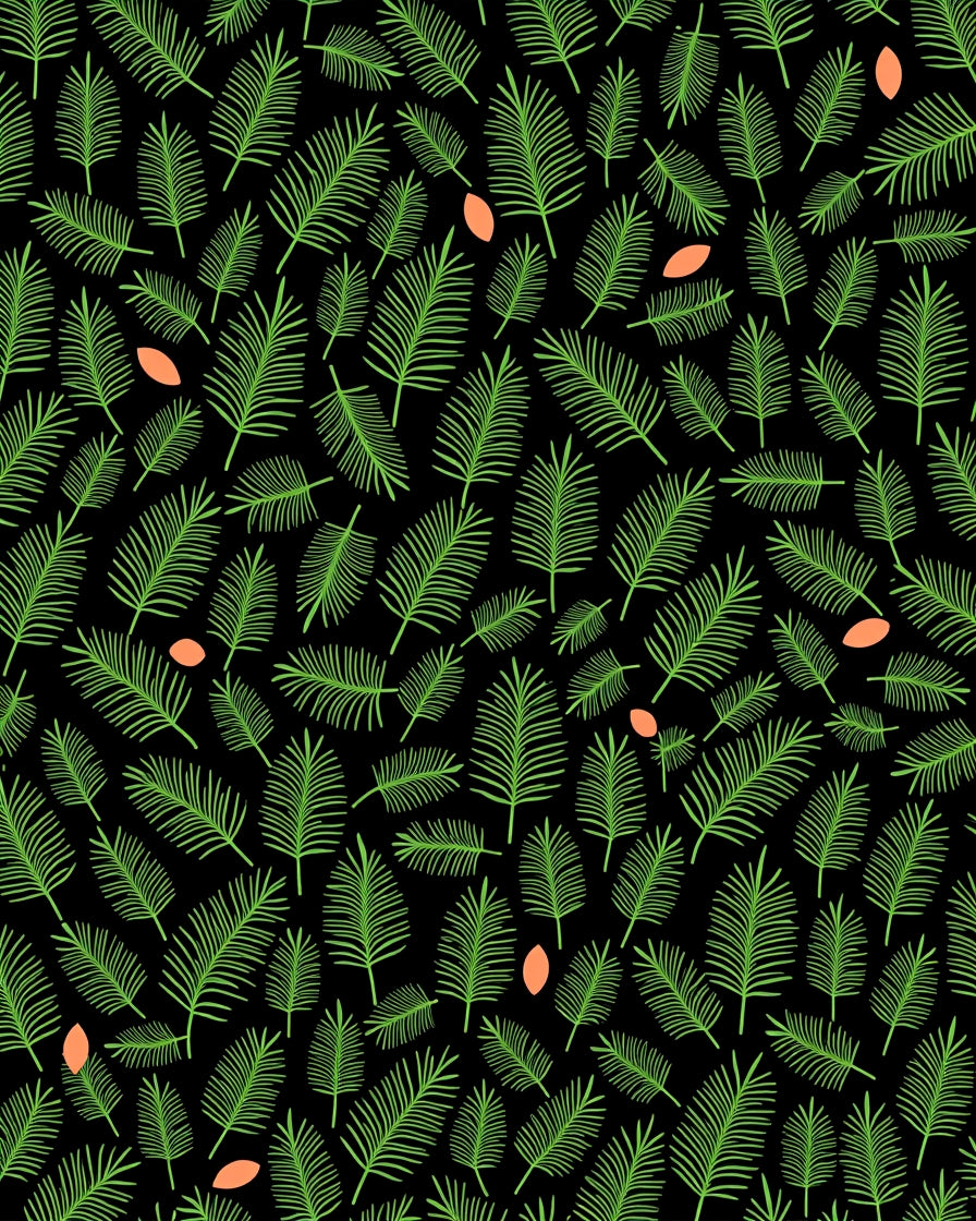 Green Palm Fronds Orange Ovals Black Rug