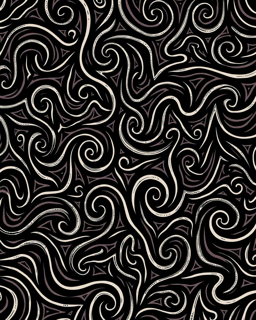 Whimsical black cream tribal swirls Rug