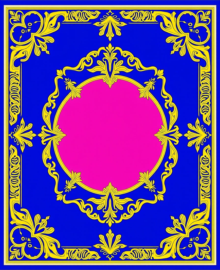 Royal Blue Yellow Floral Centerpiece Rug