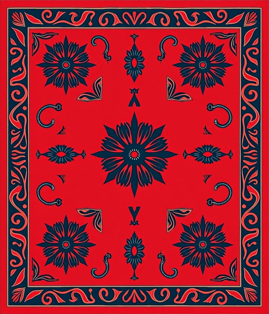 Crimson Floral Diamond Bandana Rug