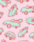 Retro Teal Pink Toy Car Collage Rug