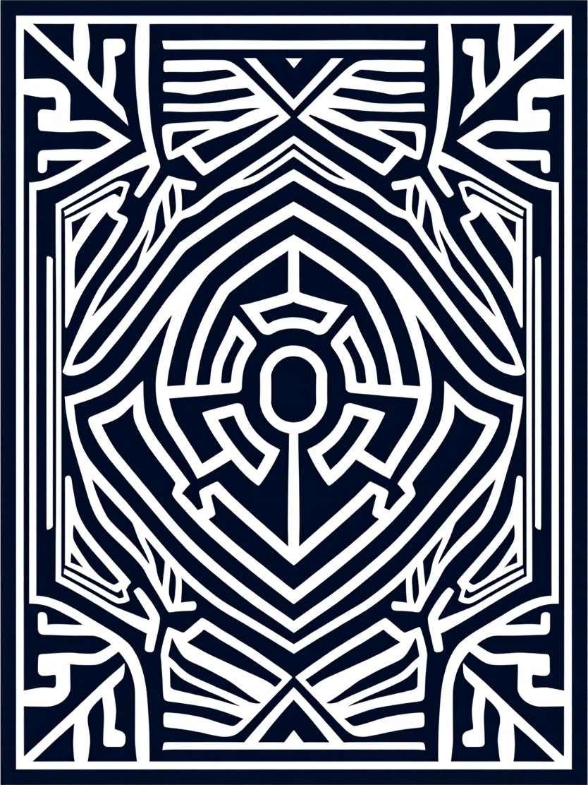 Dark Navy White Geometric Maze Rug