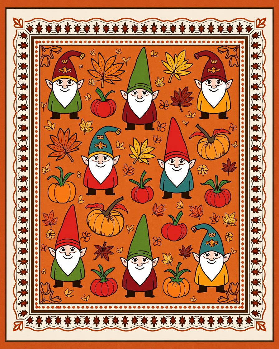 Autumn Gnome Pumpkin Leaf Ensemble Rug