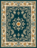 Deep Teal Floral Medallion Border Rug
