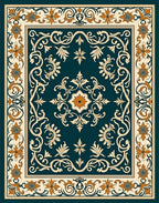 Deep Teal Floral Medallion Border Rug