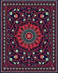 Deep Blue Red Floral Medallion Rug