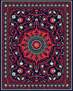 Deep Blue Red Floral Medallion Rug