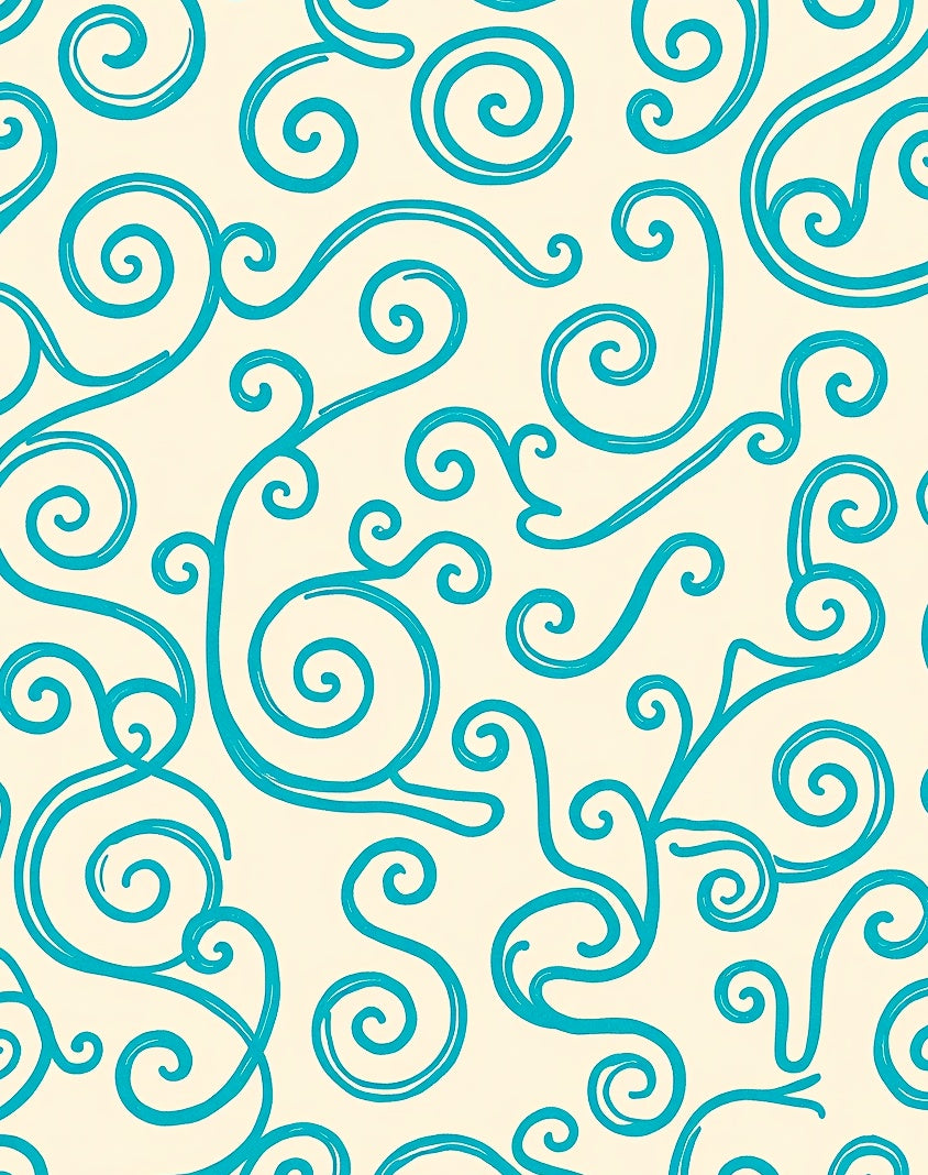 Teal Swirls Cream Background Rug
