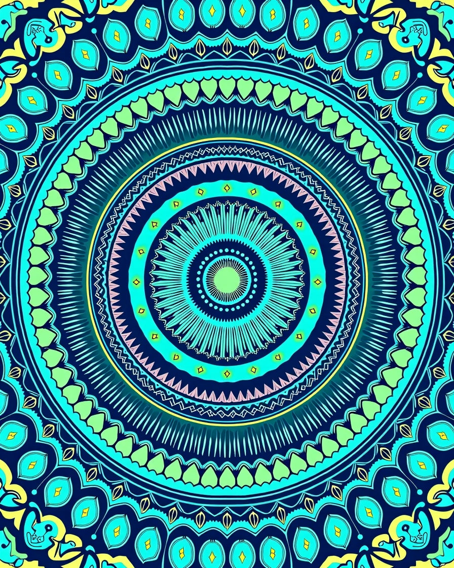 Vibrant Teal Blue Mandala Medallion Rug