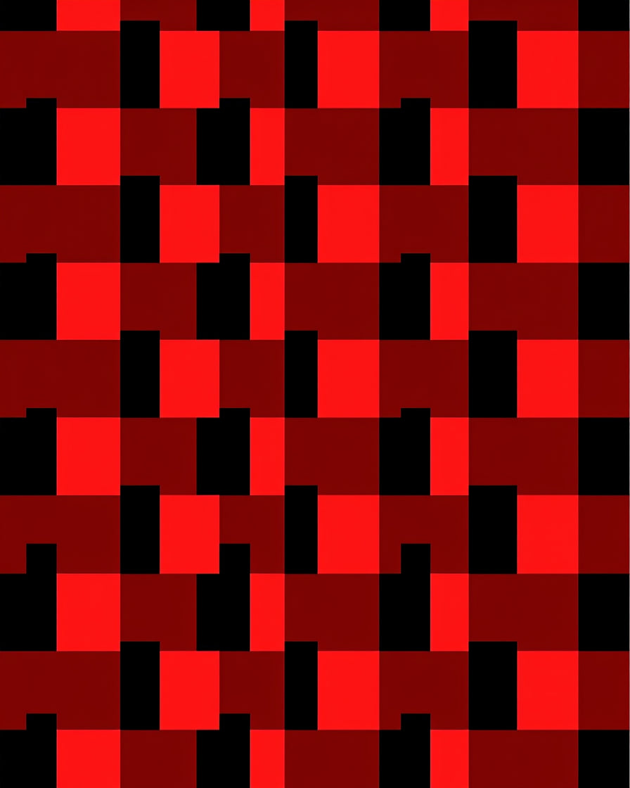 Bold Red Black Checkerboard Weave Rug