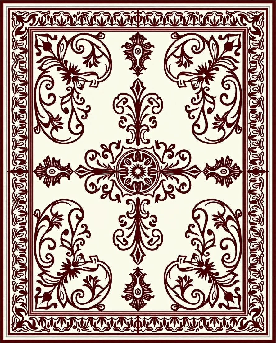 Ornate CrimsonVine Central Ornament Rug