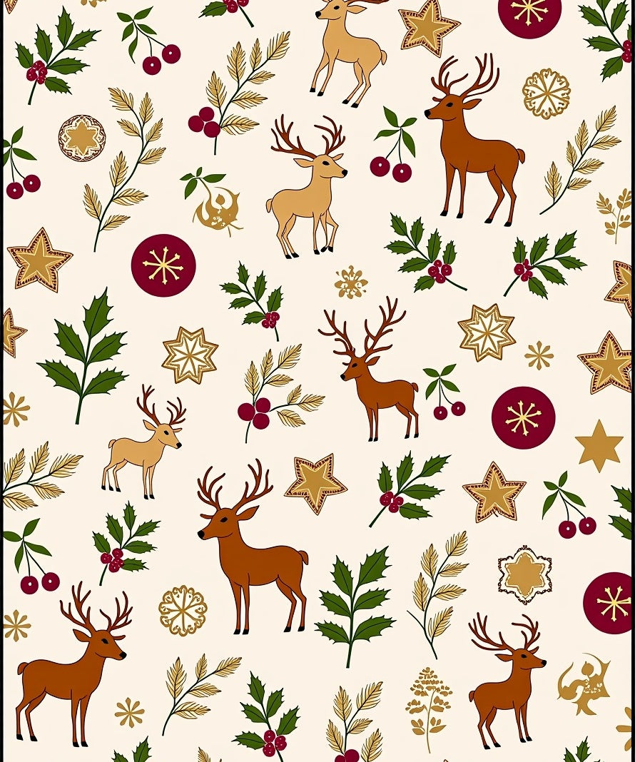 Golden Deer Festive Holly Berry Woodland Rug