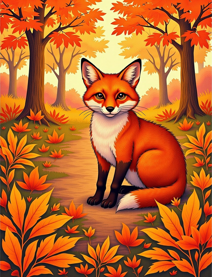 Enchanting Autumn Fox Woodland Scene Rug