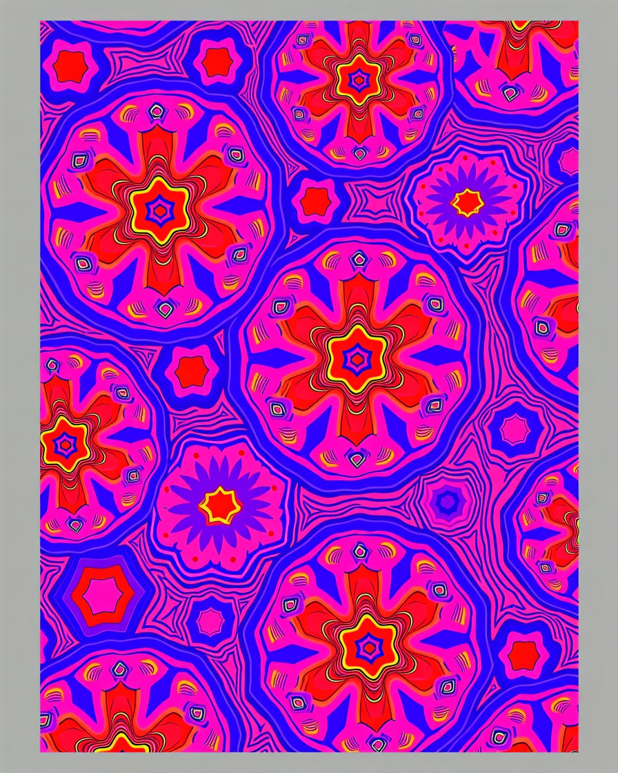 Vivid Magenta Blue Starburst Kaleidoscope Rug