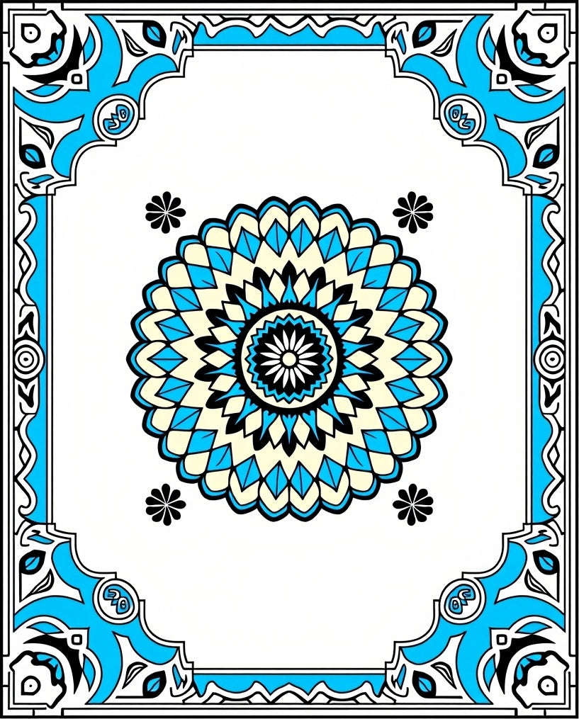Bright Blue Medallion With Floral Accents Rug